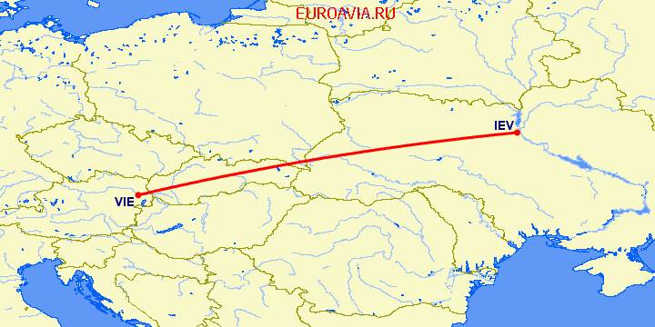 перелет Вена — Киев на карте
