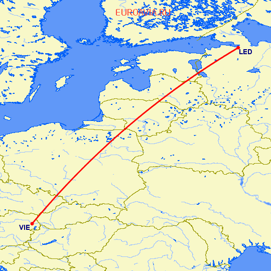 перелет Вена — Санкт Петербург на карте