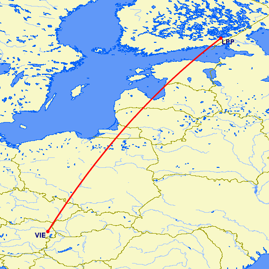 перелет Вена — Лаппенранта на карте