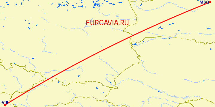 перелет Вена — Минск на карте