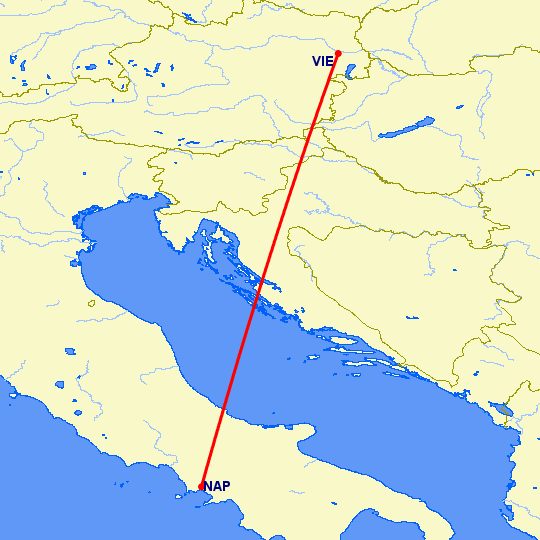 перелет Вена — Неаполь на карте