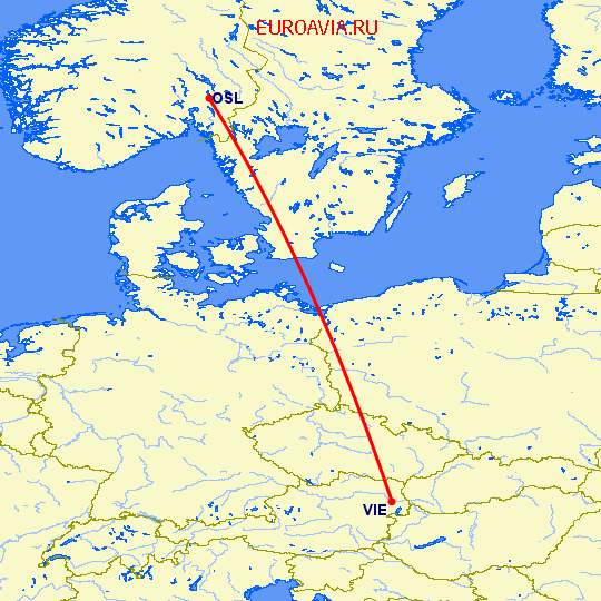 перелет Вена — Осло на карте