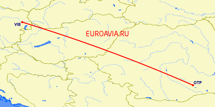 перелет Вена — Бухарест на карте