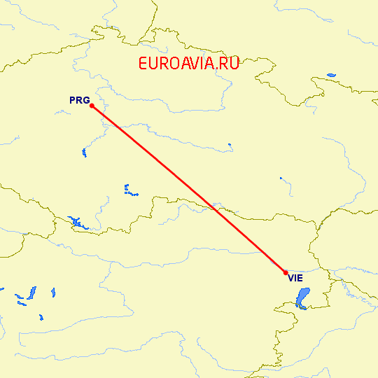 перелет Вена — Прага на карте