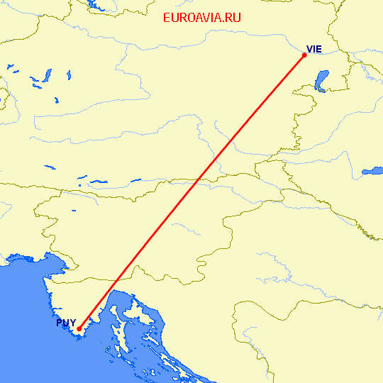 перелет Вена — Пула на карте