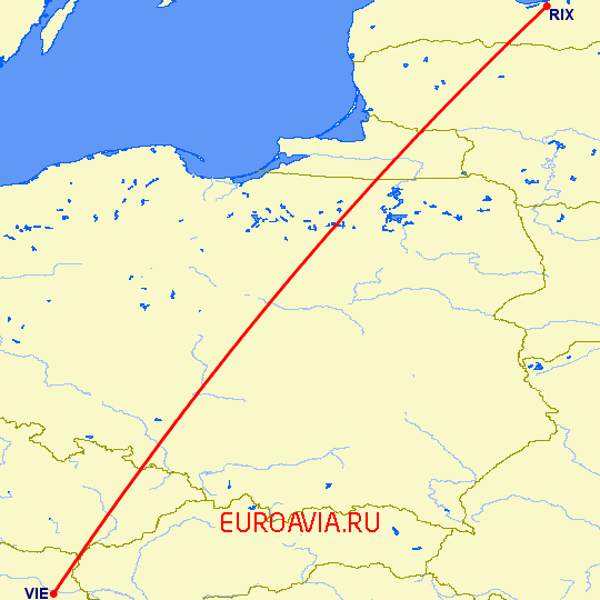 перелет Вена — Рига на карте