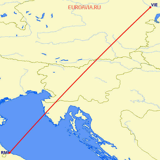 перелет Вена — Римини на карте