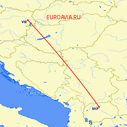 перелет Вена — Скопье на карте