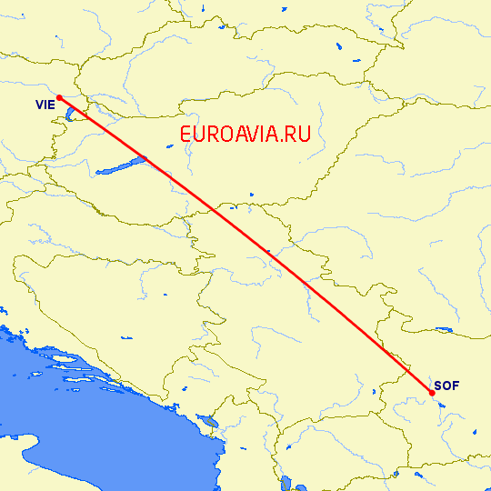 перелет Вена — София на карте