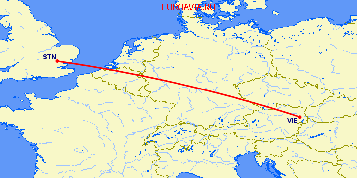 перелет Вена — Лондон на карте