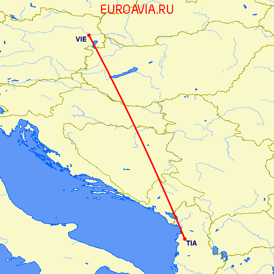 перелет Вена — Тирана на карте