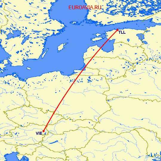 перелет Вена — Таллин на карте