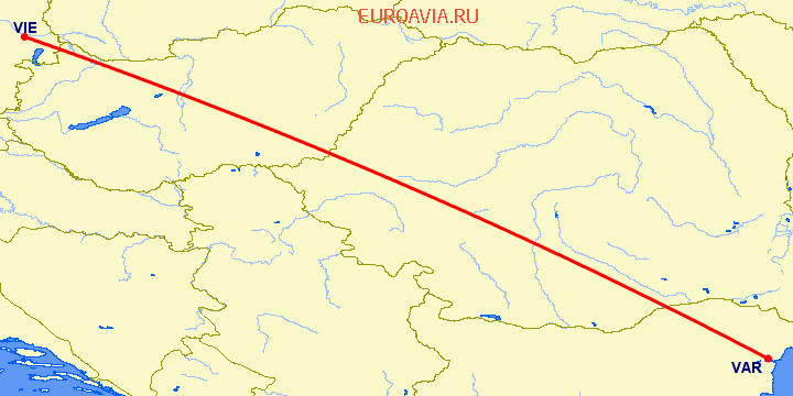 перелет Вена — Варна на карте