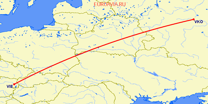 перелет Вена — Москва на карте