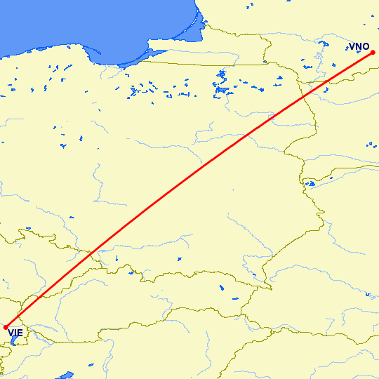перелет Вена — Вильнюс на карте