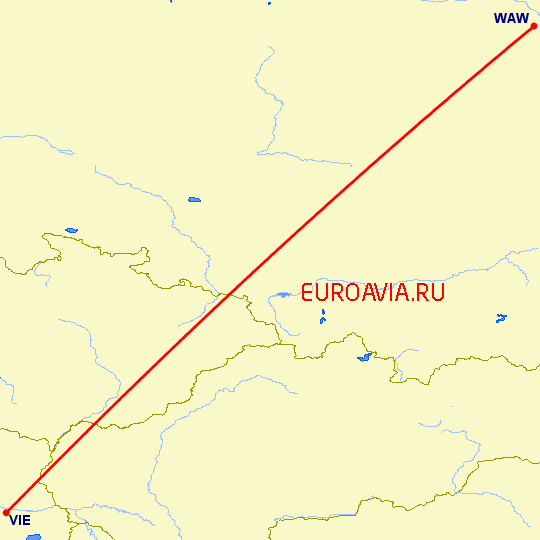 перелет Вена — Варшава на карте