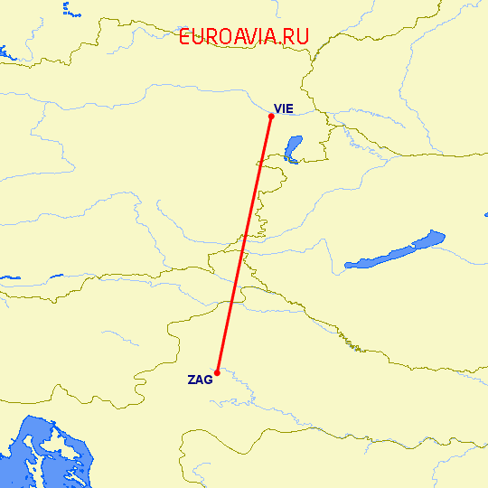 перелет Вена — Загреб на карте