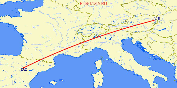 перелет Вена — Сарагоса на карте