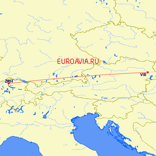 перелет Вена — Цюрих на карте