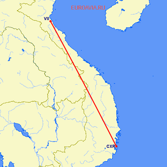 перелет Vinh City — Камрань на карте