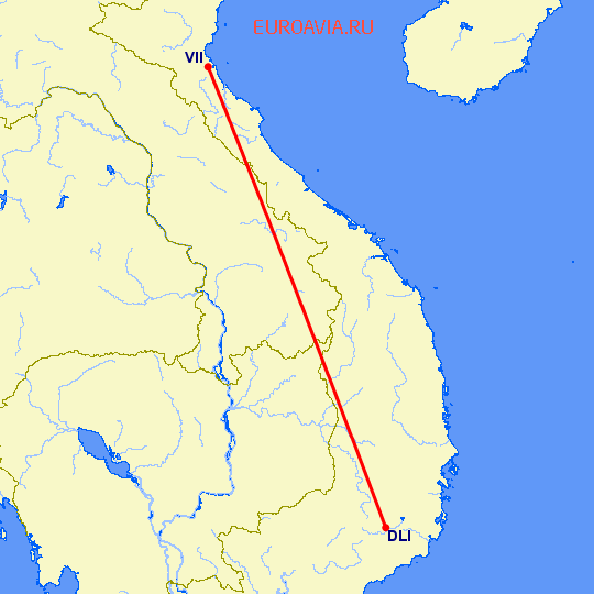 перелет Vinh City — Далат на карте