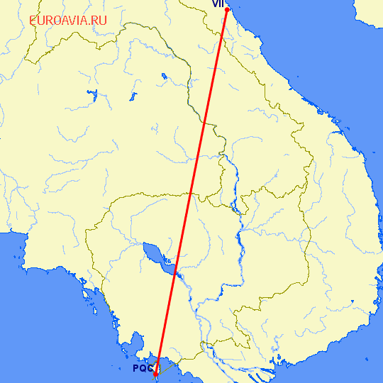 перелет Vinh City — Пху Квок на карте