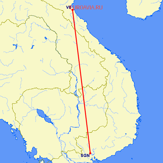 перелет Vinh City — Хошимин на карте
