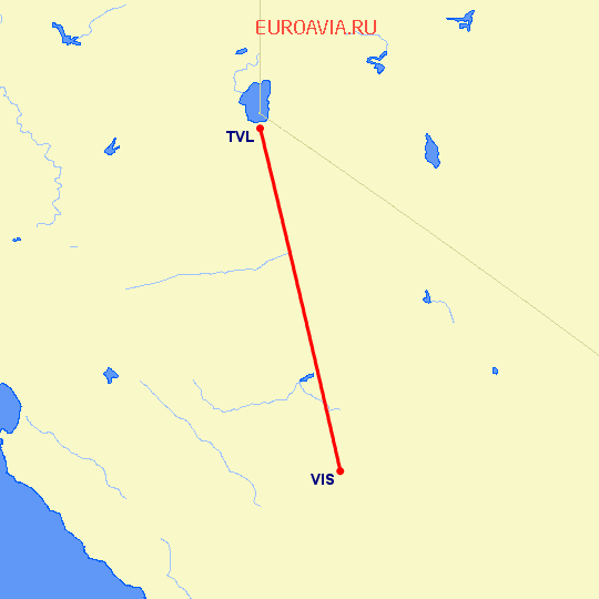 перелет Visalia — Саут Лейк Тахо на карте