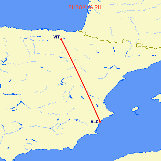 перелет Витория — Аликанте на карте