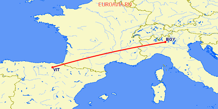 перелет Витория — Бергамо на карте