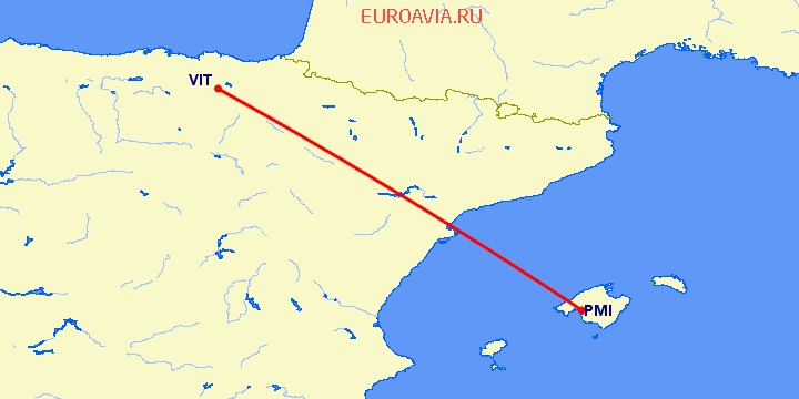перелет Витория — Пальма де Майорка на карте