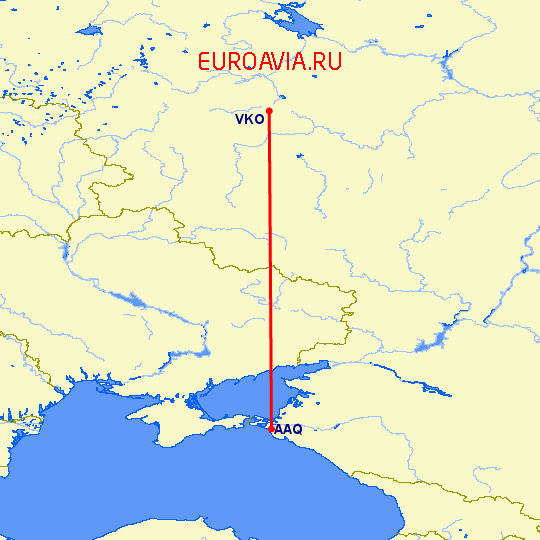 перелет Москва — Анапа на карте