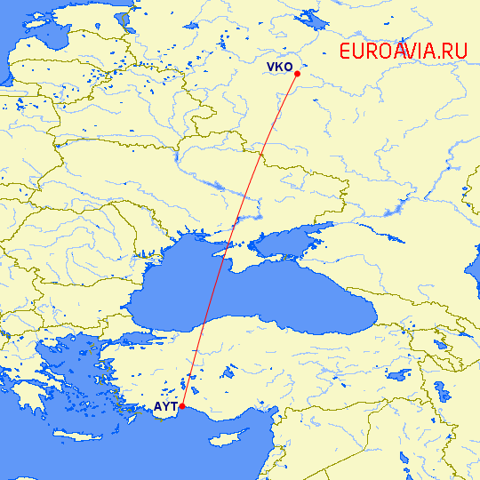 перелет Москва — Анталия на карте