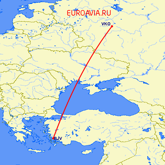 перелет Москва — Бодрум на карте