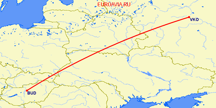 перелет Москва — Будапешт на карте