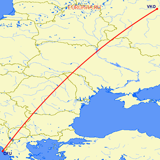 перелет Москва — Керкира на карте