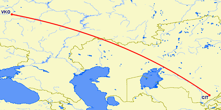 перелет Москва — Чимкент на карте