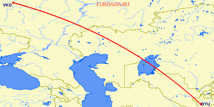 перелет Москва — Душанбе на карте