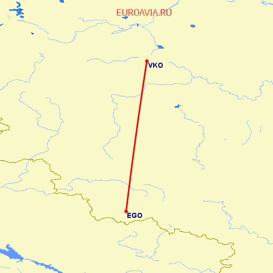 перелет Москва — Белгород на карте