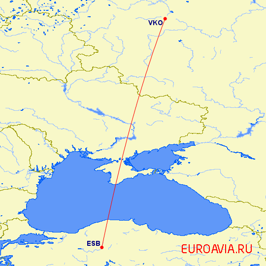 перелет Москва — Анкара на карте