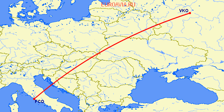 перелет Москва — Рим на карте