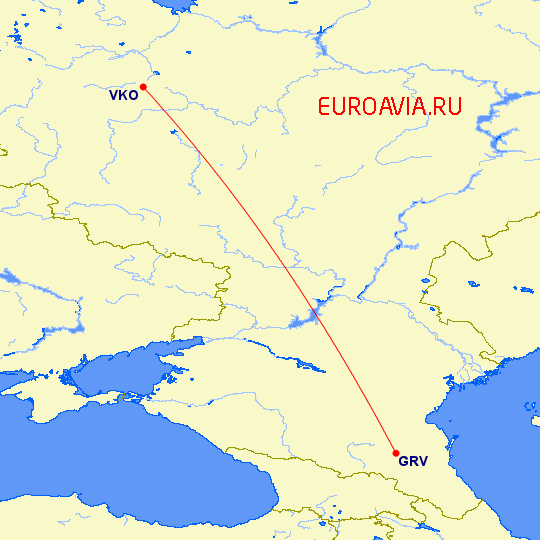 перелет Москва — Грозный на карте