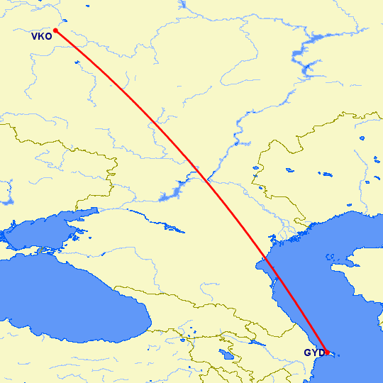 перелет Москва — Баку на карте