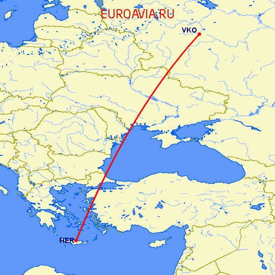 перелет Москва — Ираклион на карте