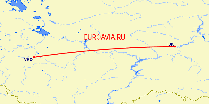 перелет Москва — Ижевск на карте