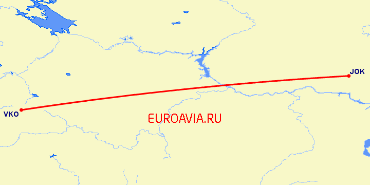 перелет Москва — Йошкар-Ола на карте