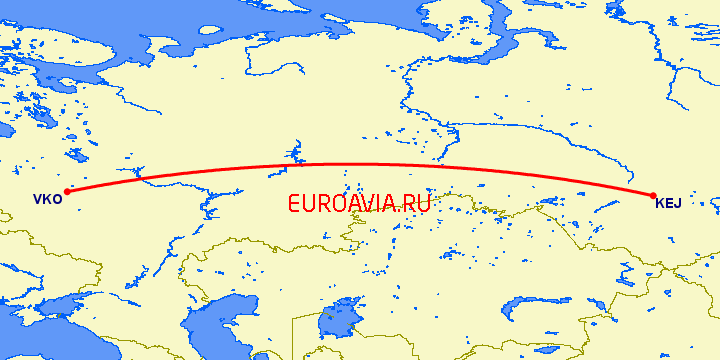 перелет Москва — Кемерово на карте