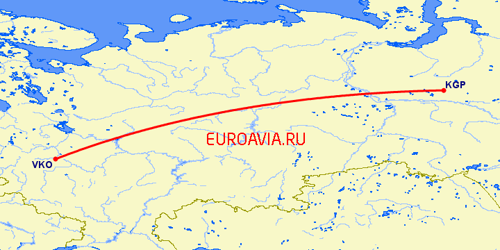 перелет Москва — Когалым на карте