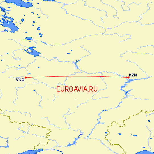 перелет Москва — Казань на карте