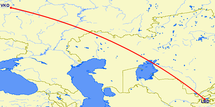 перелет Москва — Худжанд на карте